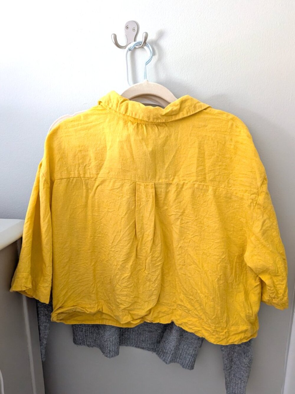 Marc New York Linen Blend Button Up Cropped Top Mustard Yellow Small - Picture 4 of 5